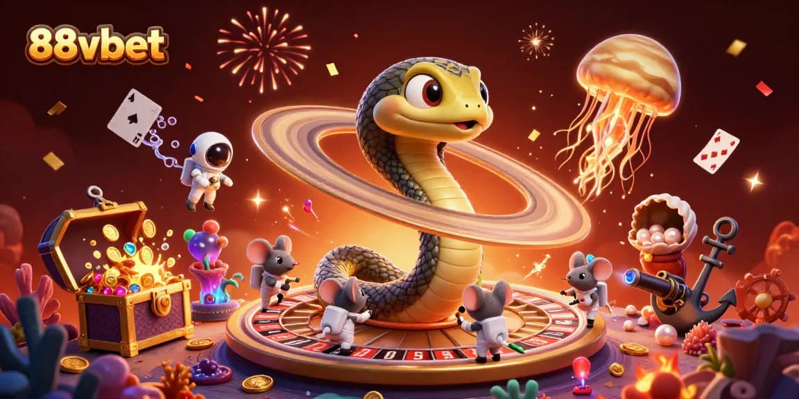 Engage with 88vbet's dynamic and vibrant casino scene, showcasing colorful cartoon elements and cosmic characters in action.