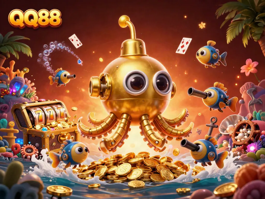 Experience exhilarating gameplay with QQ88 in this vibrant underwater casino illustration.