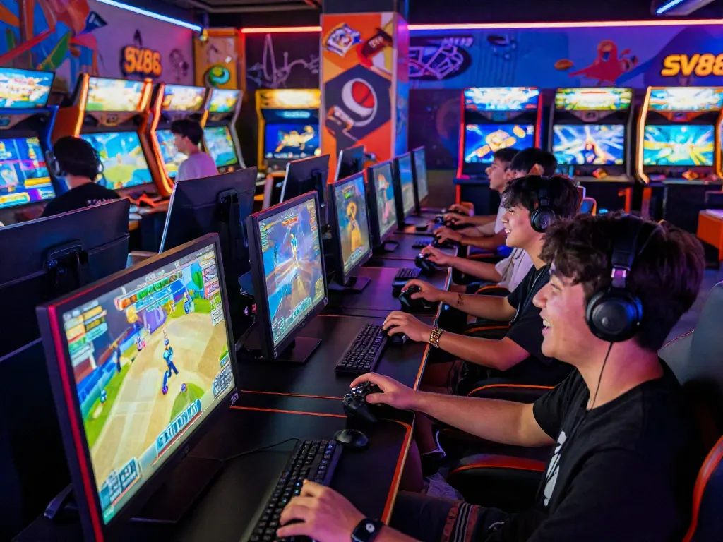 Engaging SV88 online gaming scene with players enjoying arcade excitement.