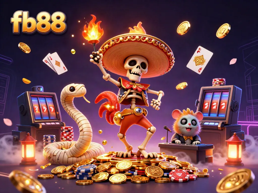 Experience the thrill of fb88 with vibrant casino characters dancing atop coins, showcasing lively gaming elements.