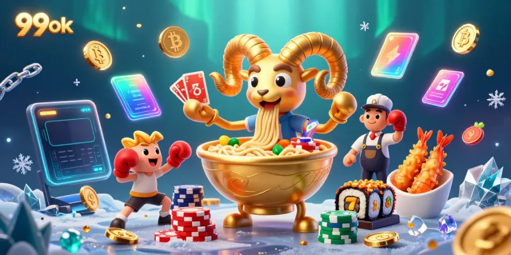 Engage in thrilling games at 99ok with a vibrant and colorful 3D casino scene showcasing animated characters.