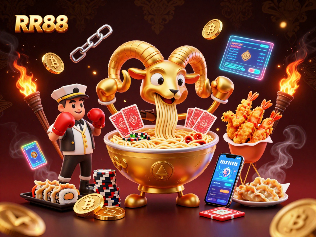 Engage with RR88's thrilling casino scene featuring vibrant characters and cryptocurrency elements.