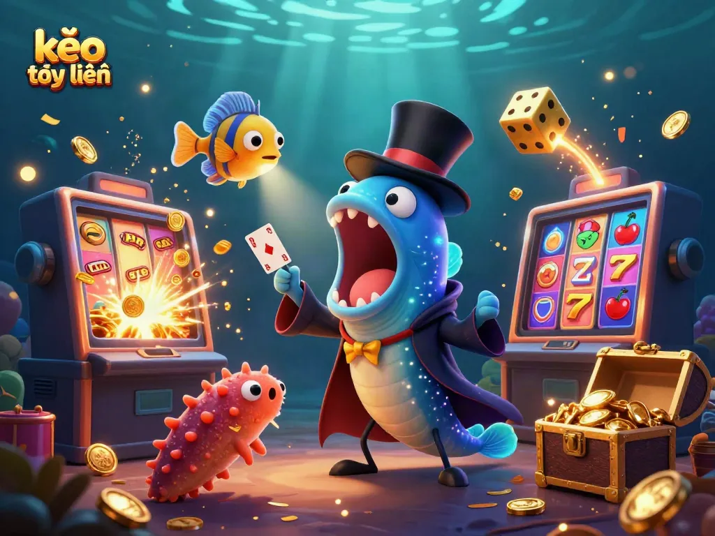 Experience kèo trực tuyến with a magical underwater casino scene featuring a bioluminescent eel and more.