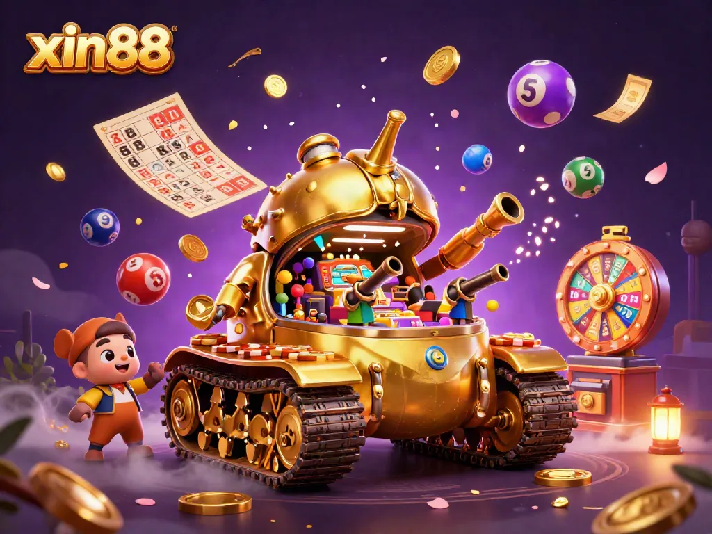 Experience the thrilling atmosphere of xin88 with a vibrant 3D casino scene filled with exciting gaming elements.
