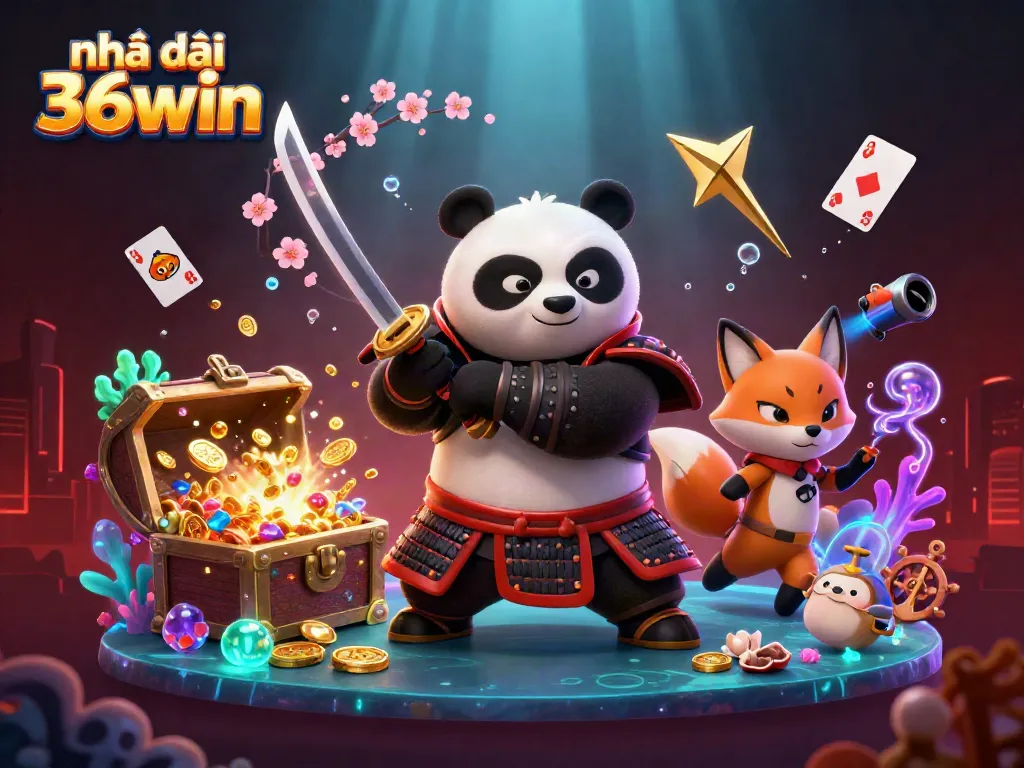 Experience the excitement of Nhà cái 36win with vibrant 3D cartoon characters and casino-themed elements.