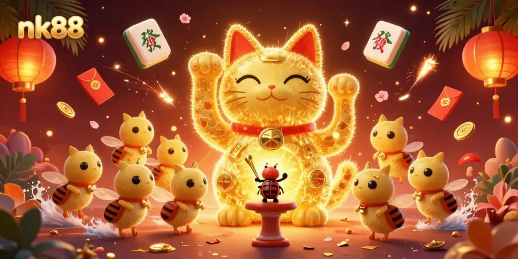 Engage with the vibrant magic of nk88 in this casino-themed illustration showcasing luck and excitement.