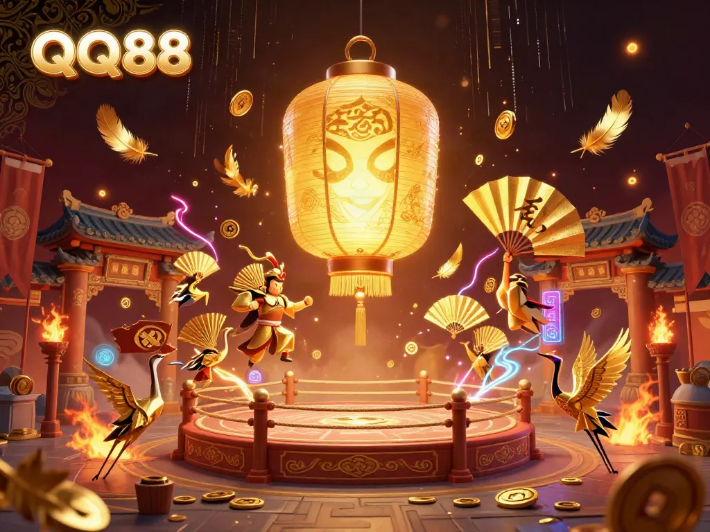 Experience the thrilling QQ88 casino with vibrant spirits and golden warriors while gambling.