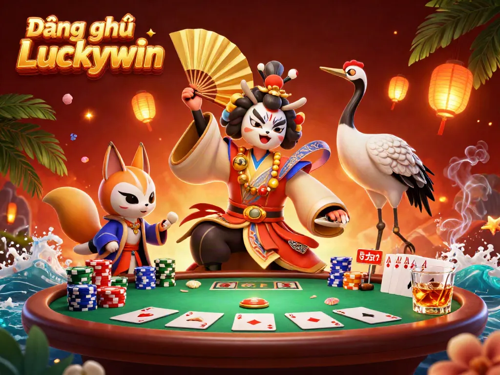 Engage with Đăng ký Luckywin for a vibrant 3D casino scene featuring dynamic poker elements.
