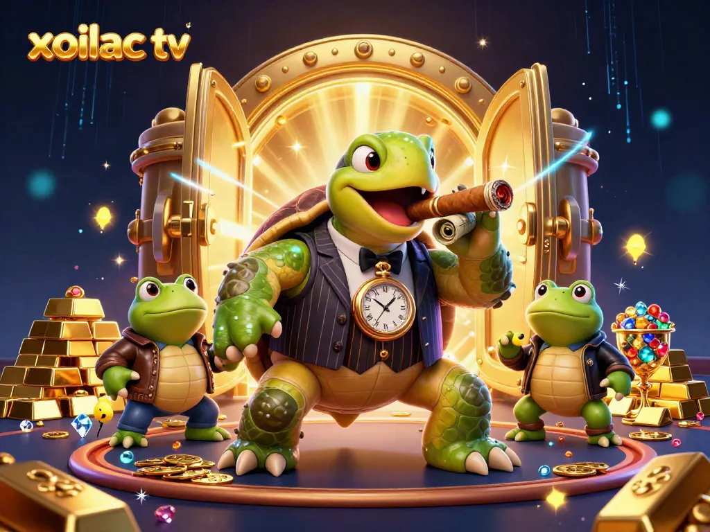 Experience excitement with Xoilac TV's vibrant cartoon casino scene, featuring unique characters and rich details.