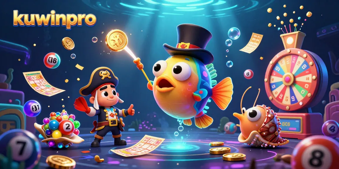 kuwinpro showcases a vibrant scene featuring an anglerfish, shrimp, and snail amidst lottery excitement.