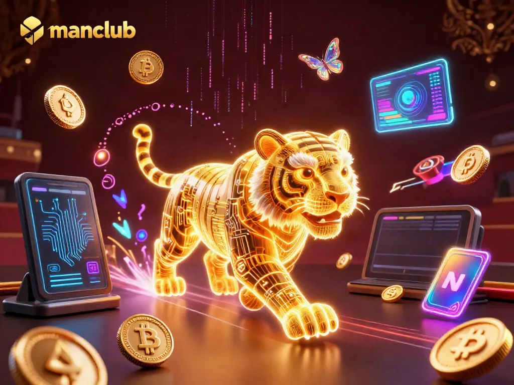 Experience thrilling casino wins with manclub's unique digital gaming environment in this vibrant 3D illustration.