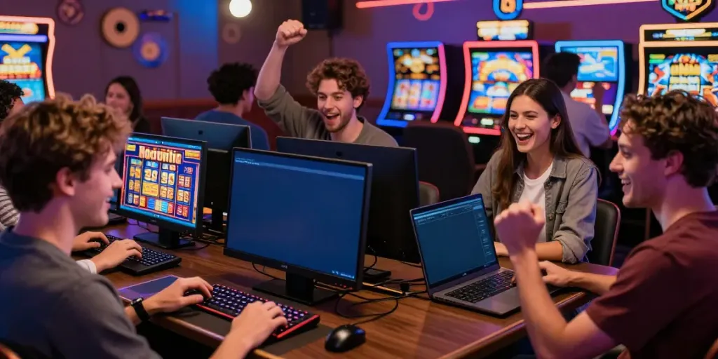 Engaging online casino experience highlighting bonus sans depot casino interactions among friends.