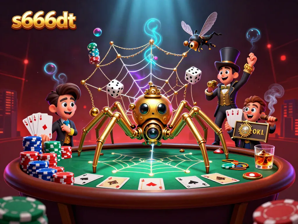 Engage with thrilling s666dt gameplay as the steampunk spider catches dice in its golden web!