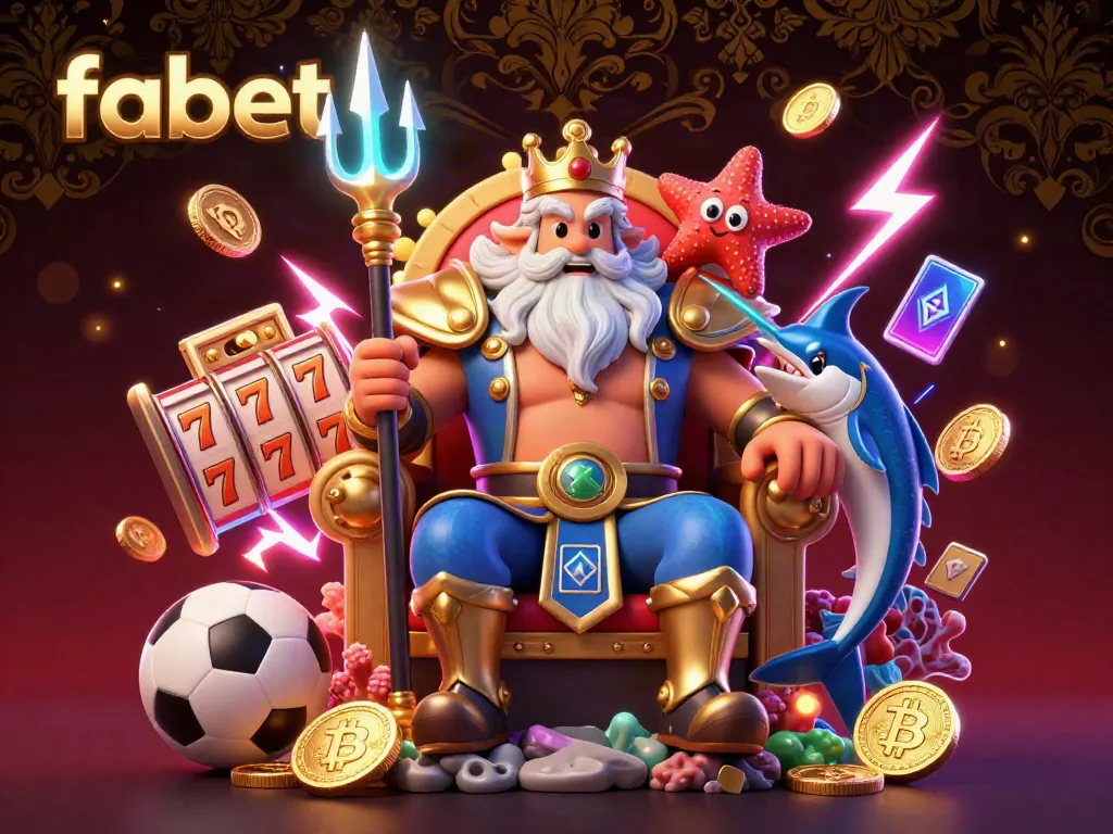 Engage with fabet's vibrant casino world featuring Neptune, sports elements, and digital currency.