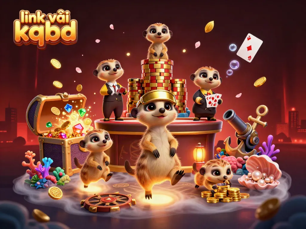 Experience the thrill of link vào kqbd with cartoon meerkats managing a lively casino scene.