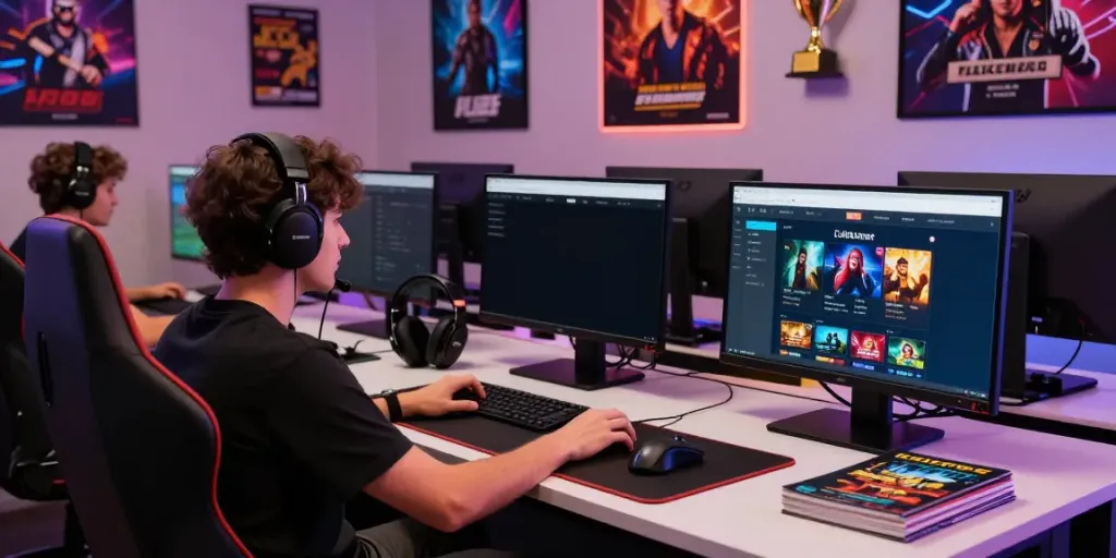 Online gaming setup featuring a user engaging with ku88 gaming interface and esports elements.