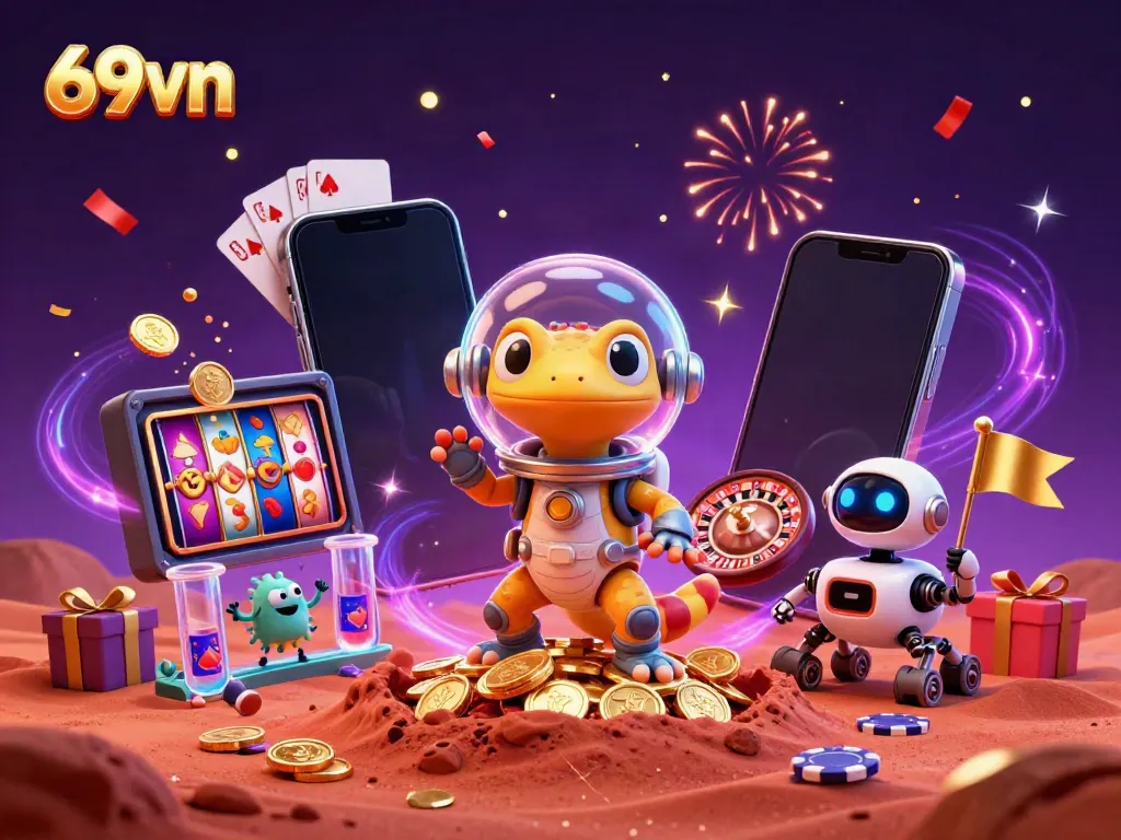 Experience thrilling gaming at 69vn with the Martian gecko discovering a golden casino.