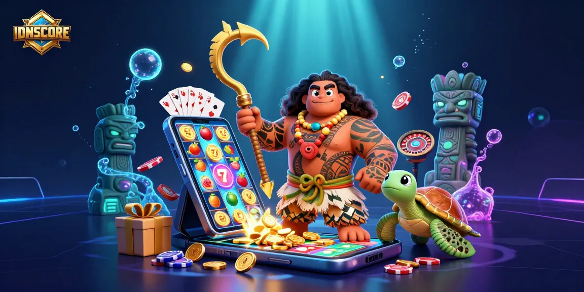 Experience the thrill of IDNSCORE with this vibrant 3D gaming scene featuring a hawk demigod and dynamic slot action.