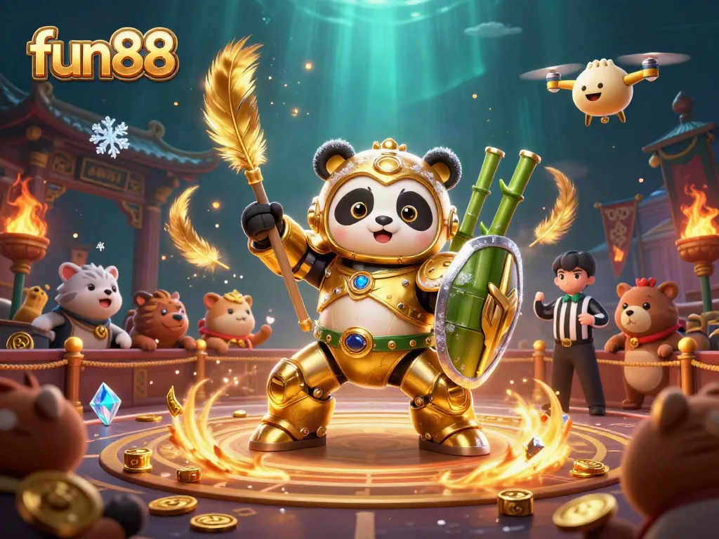 Experience fun88's thrilling casino action with a vibrant mech-suit panda in an energetic arena