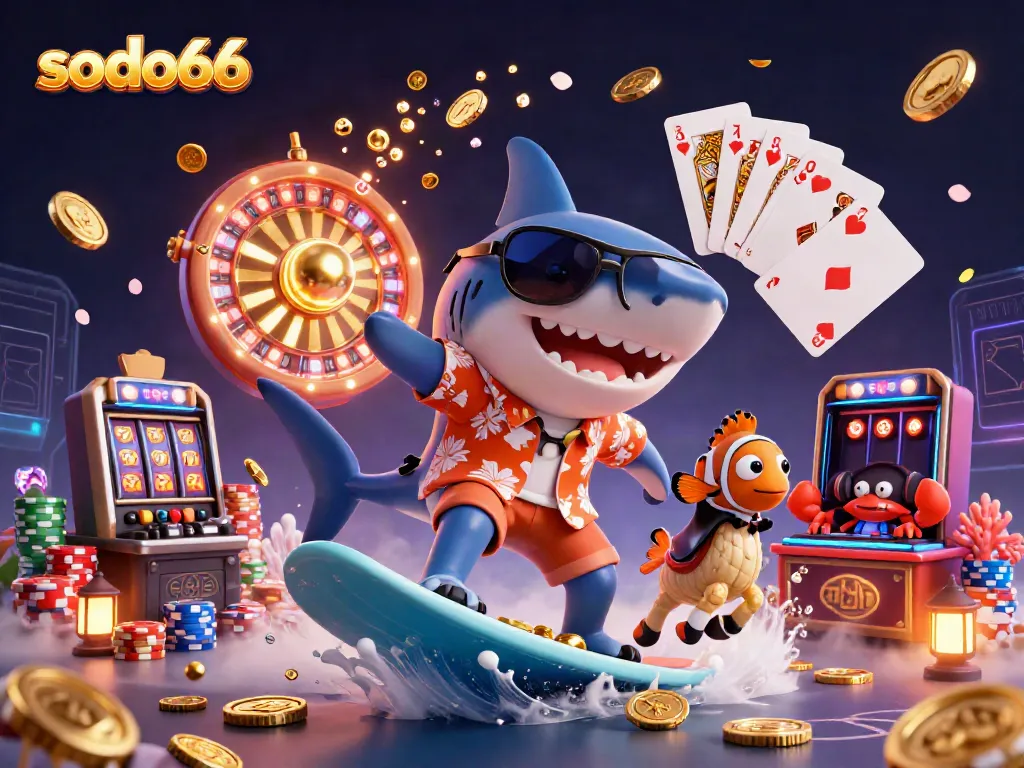 Experience the excitement of sodo66 with vibrant characters and dynamic gaming elements in a lively casino scene.