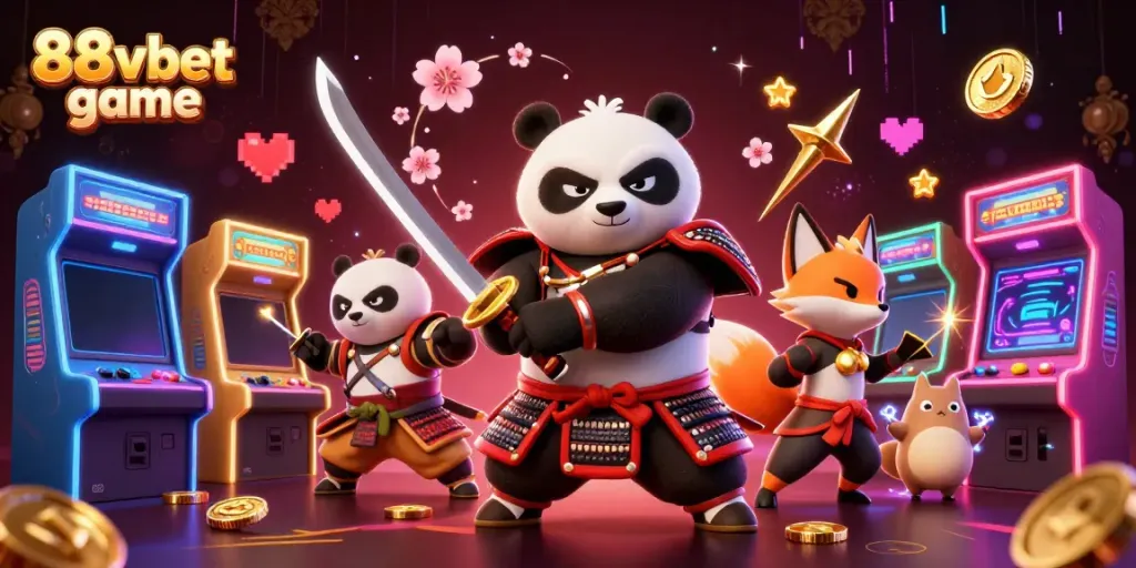 Experience thrilling moments with vibrant 88vbet game elements featuring samurai panda and ninja fox.