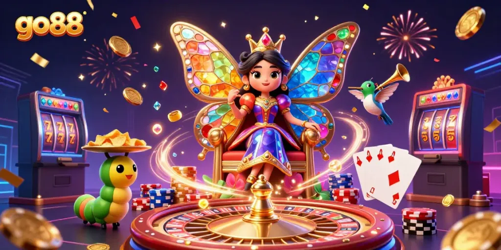 Engage in exciting gaming adventures at go88 with colorful casino elements and immersive scenes.