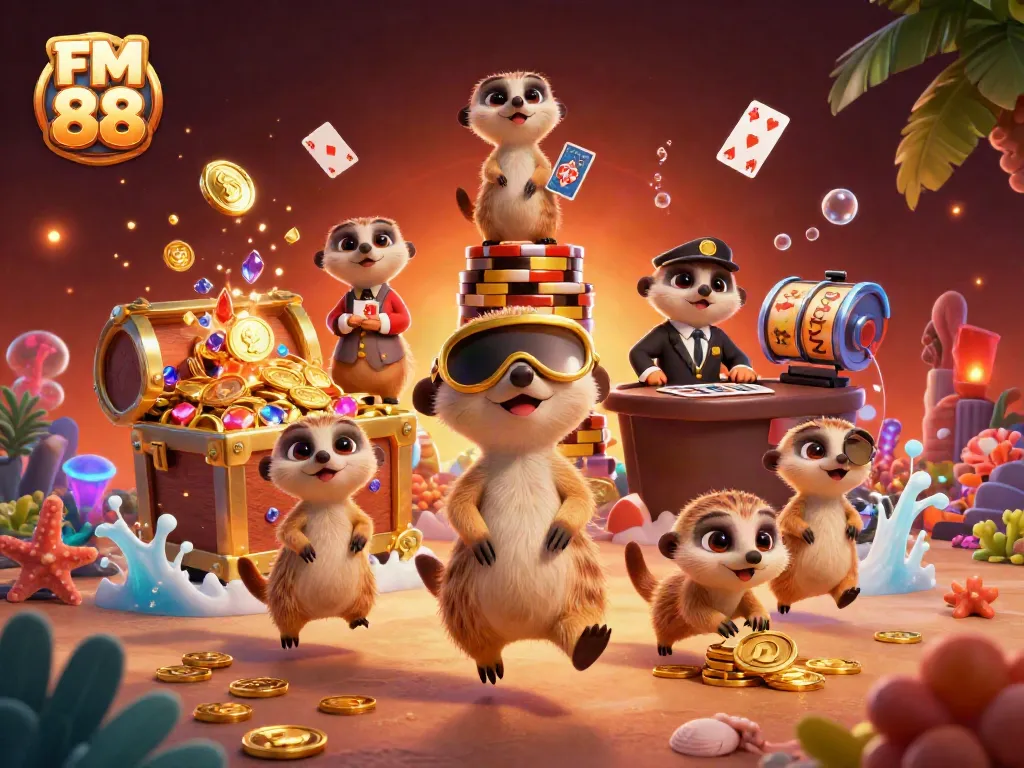 Engage with the thrilling atmosphere of FM 88, showcasing meerkats as they operate a dynamic casino.