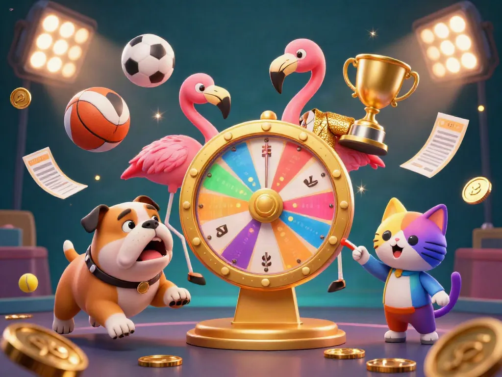 Experience thrilling gameplay with ALo789 featuring a game show host flamingo and excited bulldog in a 3D gambling scene.
